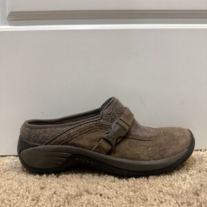 Merrell Stone Shoes Womens Size 6.5 Brown Suede Mary Jane Slip On Clogs Comfort
